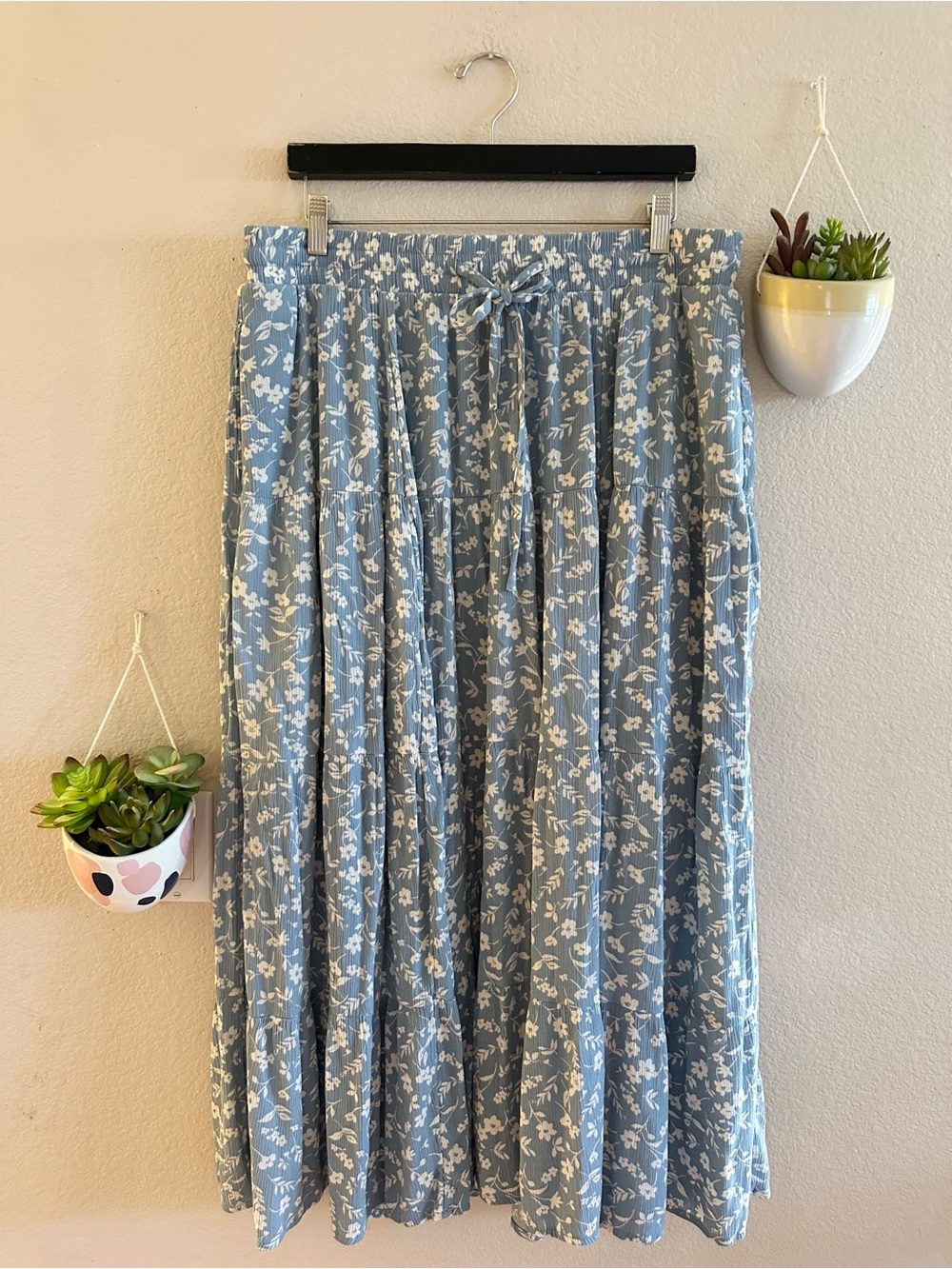 Torrid Floral Tier Maxi Boho Blue Plus Size Skirt 1 1X